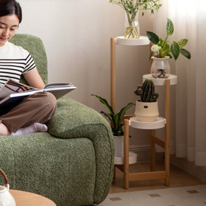 Modern Minimalist Cylindrical Beech Wood Iron Outdoor Waterproof Flower Display Rack 3-Tray For Garden