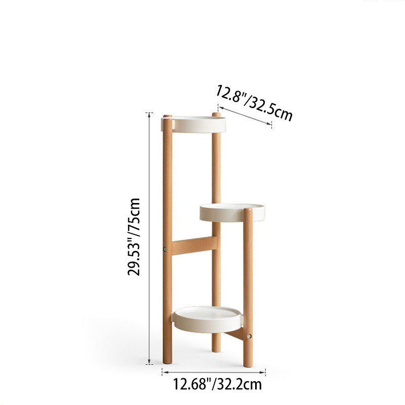 Modern Minimalist Cylindrical Beech Wood Iron Outdoor Waterproof Flower Display Rack 3-Tray For Garden