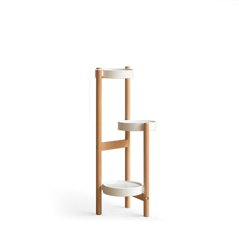 Modern Minimalist Cylindrical Beech Wood Iron Outdoor Waterproof Flower Display Rack 3-Tray For Garden