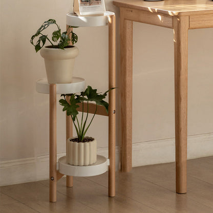 Modern Minimalist Cylindrical Beech Wood Iron Outdoor Waterproof Flower Display Rack 3-Tray For Garden
