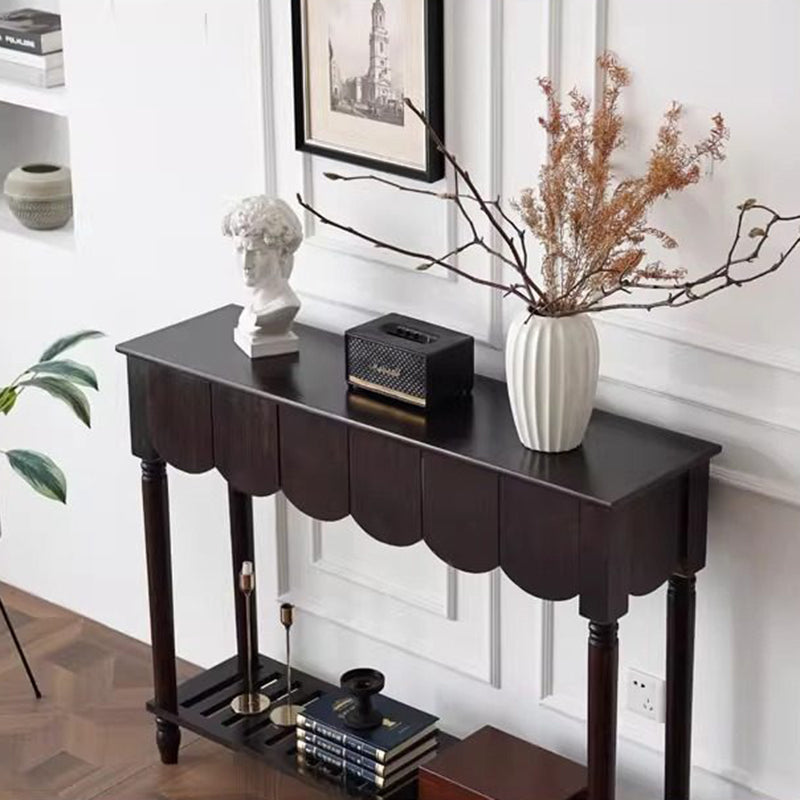Modern Mid-Century Wavy-Edge Rectangular Solid Wood Console Table 2/3-Drawer For Entryway & Hallway