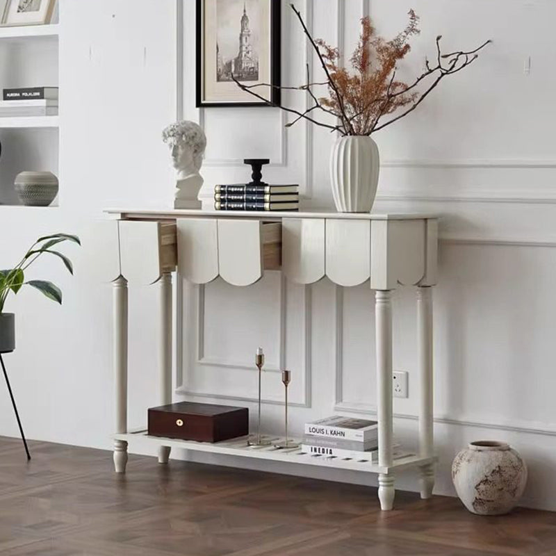 Modern Mid-Century Wavy-Edge Rectangular Solid Wood Console Table 2/3-Drawer For Entryway & Hallway