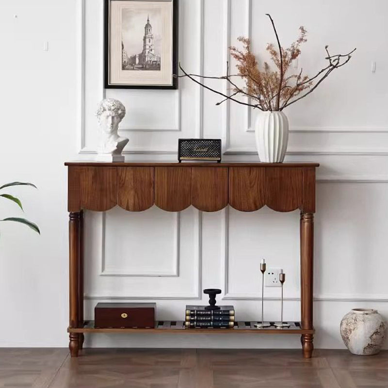 Modern Mid-Century Wavy-Edge Rectangular Solid Wood Console Table 2/3-Drawer For Entryway & Hallway