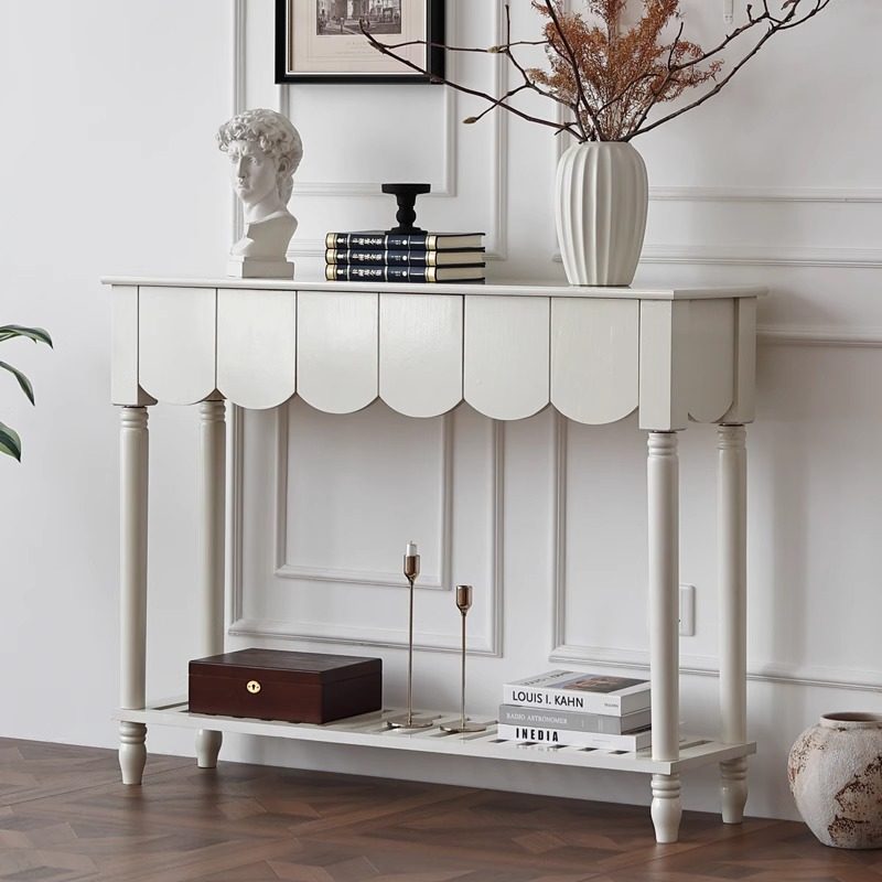 Modern Mid-Century Wavy-Edge Rectangular Solid Wood Console Table 2/3-Drawer For Entryway & Hallway