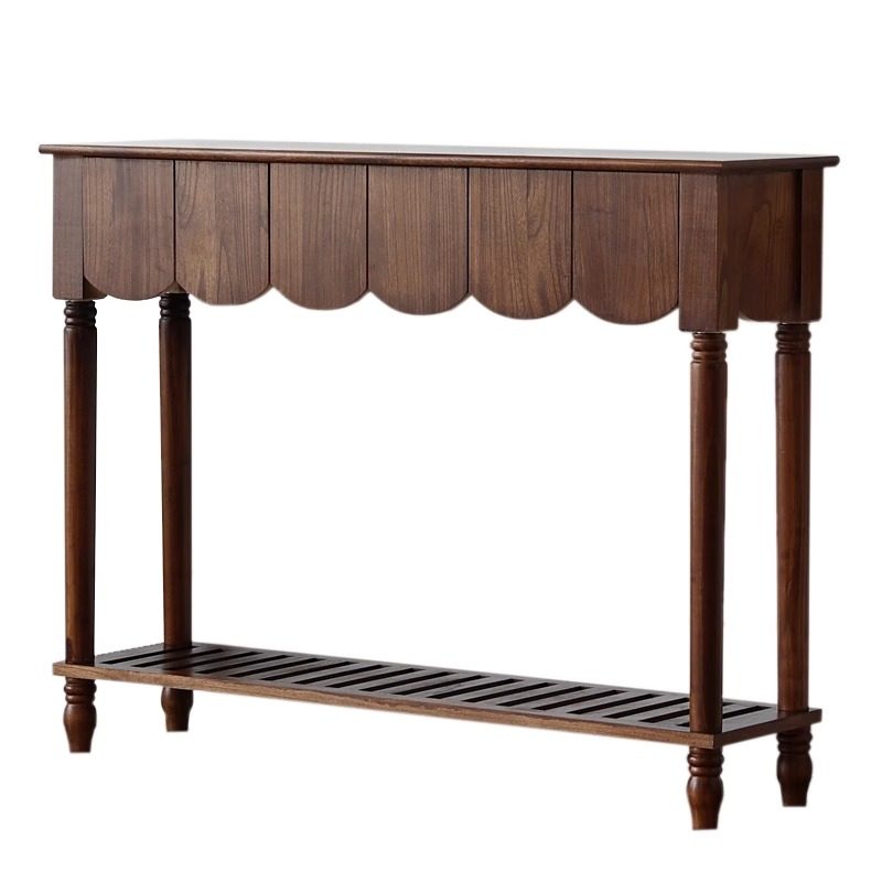 Modern Mid-Century Wavy-Edge Rectangular Solid Wood Console Table 2/3-Drawer For Entryway & Hallway