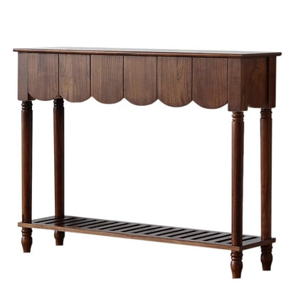 Modern Mid-Century Wavy-Edge Rectangular Solid Wood Console Table 2/3-Drawer For Entryway & Hallway
