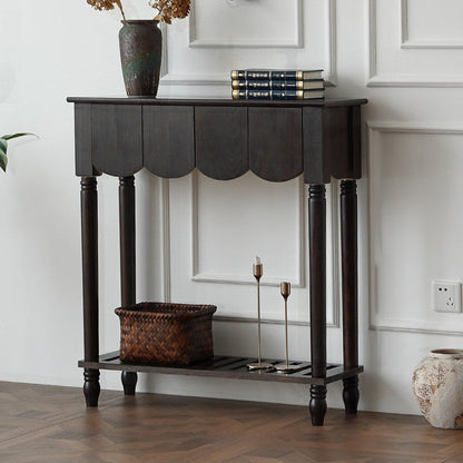 Modern Mid-Century Wavy-Edge Rectangular Solid Wood Console Table 2/3-Drawer For Entryway & Hallway