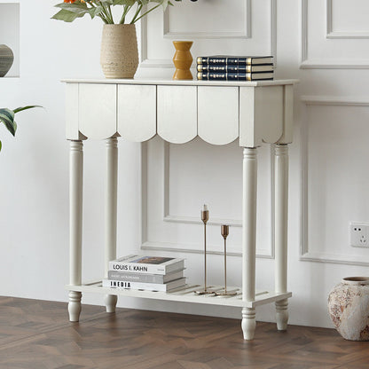 Modern Mid-Century Wavy-Edge Rectangular Solid Wood Console Table 2/3-Drawer For Entryway & Hallway