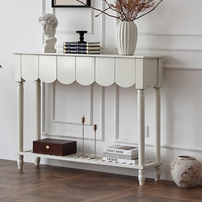 Modern Mid-Century Wavy-Edge Rectangular Solid Wood Console Table 2/3-Drawer For Entryway & Hallway