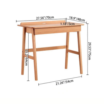 Modern Minimalist Rectangular Beech Solid Wood Plywood Rubberwood Desk 1/2-Drawer For Home Office