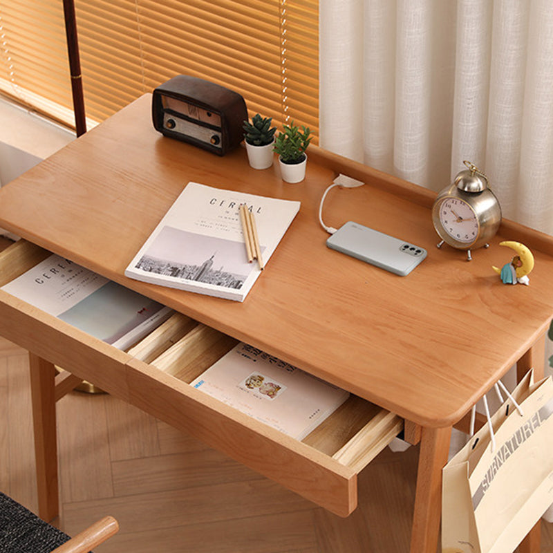 Modern Minimalist Rectangular Beech Solid Wood Plywood Rubberwood Desk 1/2-Drawer For Home Office