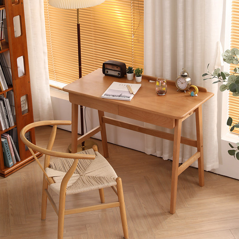 Modern Minimalist Rectangular Beech Solid Wood Plywood Rubberwood Desk 1/2-Drawer For Home Office
