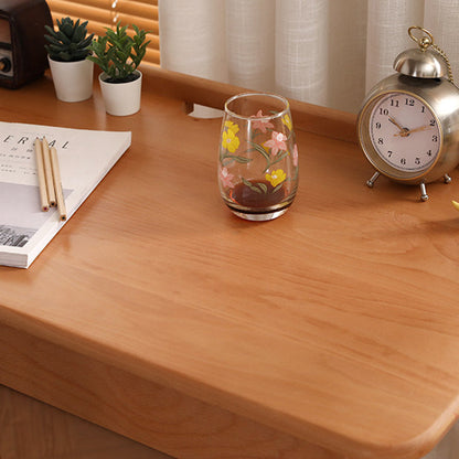 Modern Minimalist Rectangular Beech Solid Wood Plywood Rubberwood Desk 1/2-Drawer For Home Office