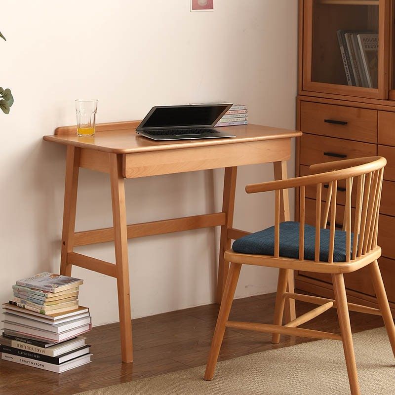 Modern Minimalist Rectangular Beech Solid Wood Plywood Rubberwood Desk 1/2-Drawer For Home Office