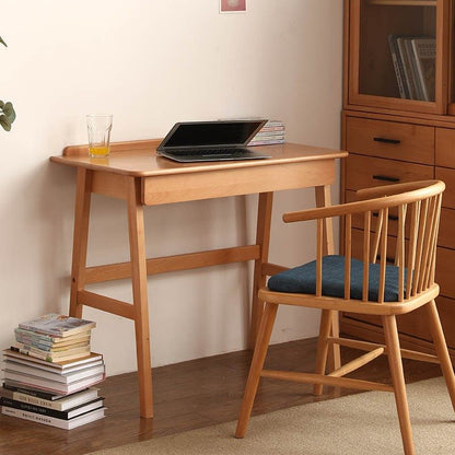 Modern Minimalist Rectangular Beech Solid Wood Plywood Rubberwood Desk 1/2-Drawer For Home Office