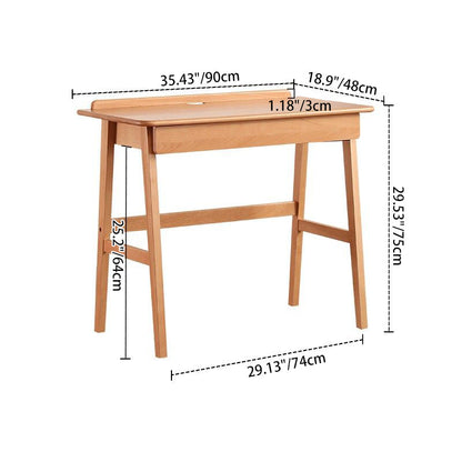 Modern Minimalist Rectangular Beech Solid Wood Plywood Rubberwood Desk 1/2-Drawer For Home Office
