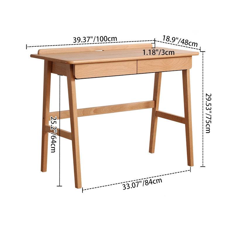 Modern Minimalist Rectangular Beech Solid Wood Plywood Rubberwood Desk 1/2-Drawer For Home Office