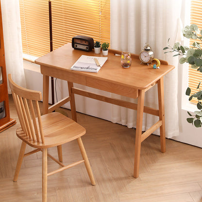 Modern Minimalist Rectangular Beech Solid Wood Plywood Rubberwood Desk 1/2-Drawer For Home Office