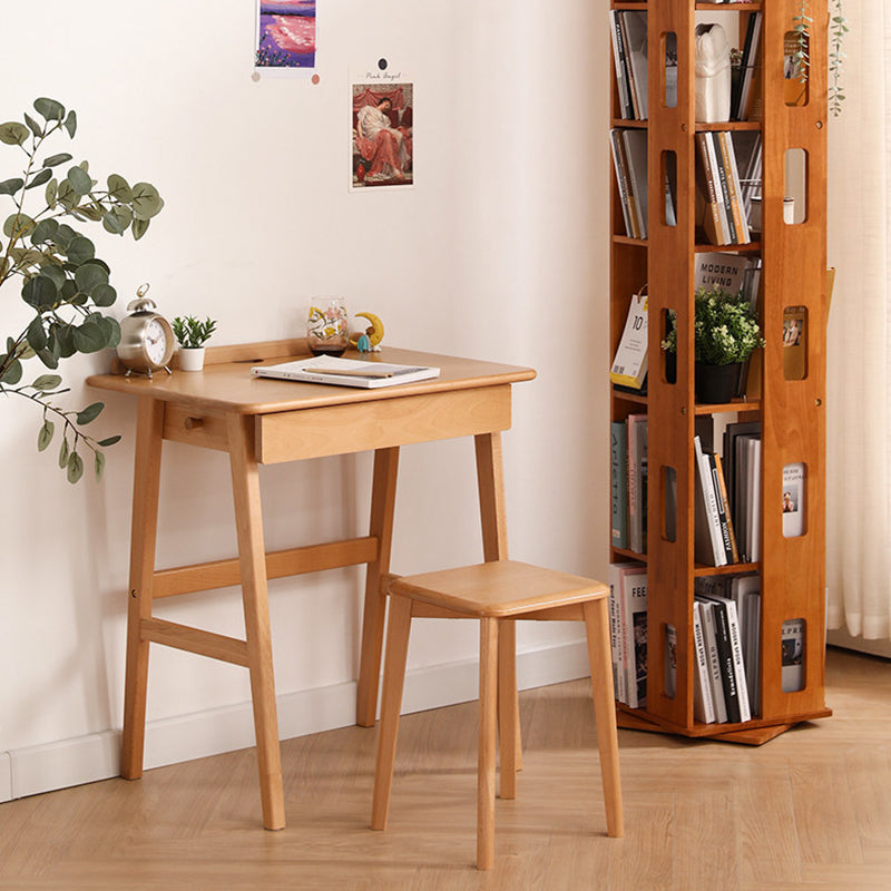 Modern Minimalist Rectangular Beech Solid Wood Plywood Rubberwood Desk 1/2-Drawer For Home Office