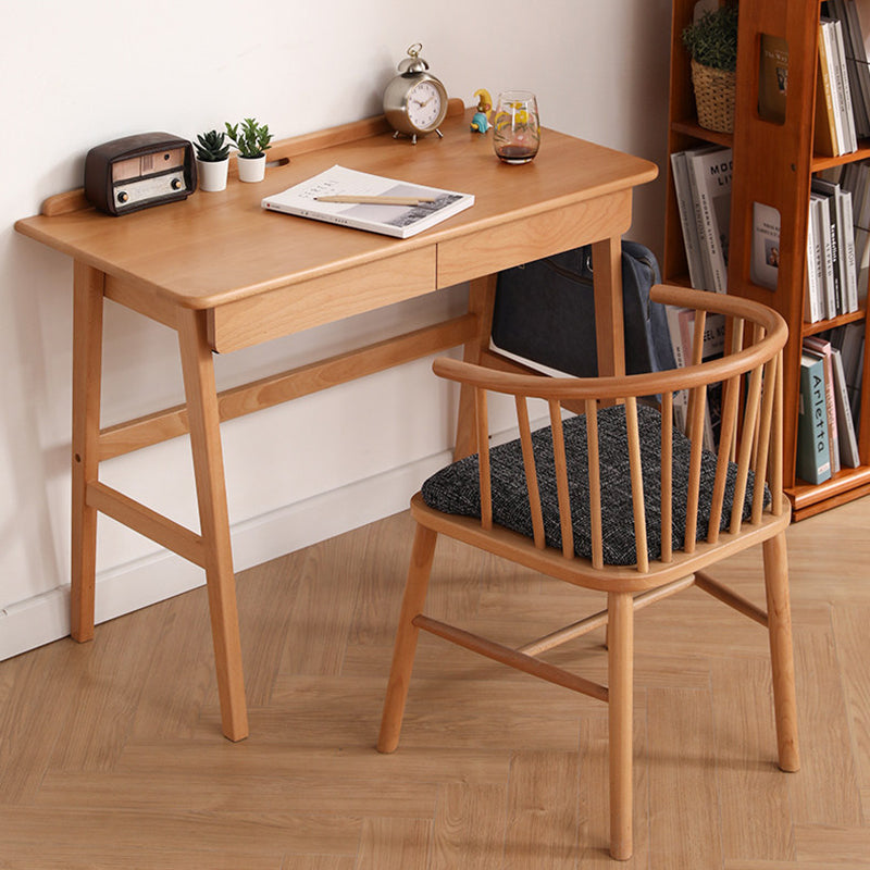 Modern Minimalist Rectangular Beech Solid Wood Plywood Rubberwood Desk 1/2-Drawer For Home Office