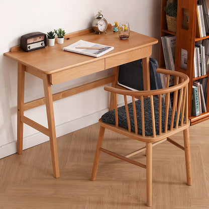Modern Minimalist Rectangular Beech Solid Wood Plywood Rubberwood Desk 1/2-Drawer For Home Office