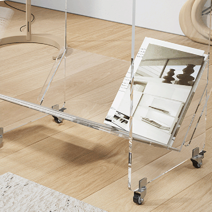 Contemporary Industrial Rectangular Acrylic Movable End Table 2-Tier For Living Room