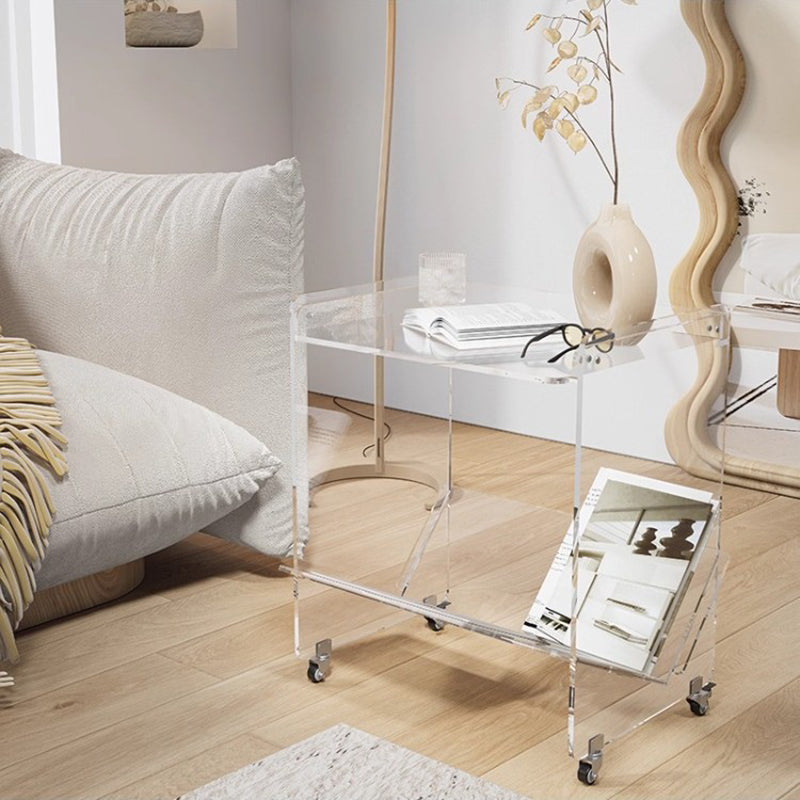 Contemporary Industrial Rectangular Acrylic Movable End Table 2-Tier For Living Room