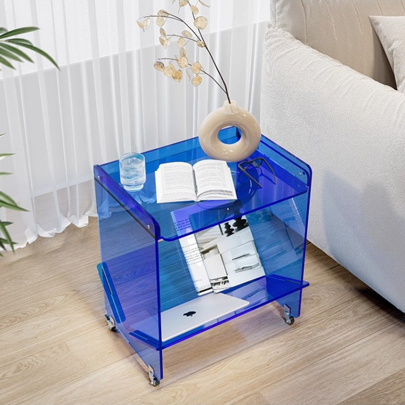 Contemporary Industrial Rectangular Acrylic Movable End Table 2-Tier For Living Room