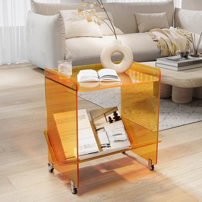 Contemporary Industrial Rectangular Acrylic Movable End Table 2-Tier For Living Room