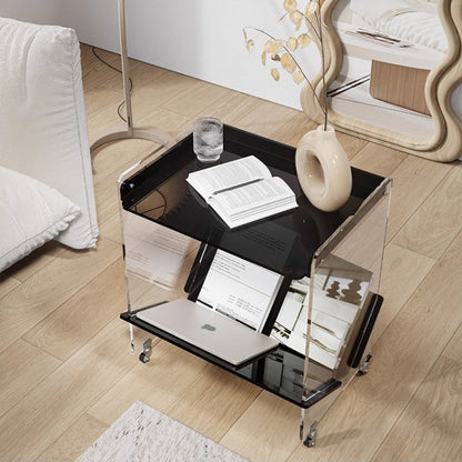 Contemporary Industrial Rectangular Acrylic Movable End Table 2-Tier For Living Room