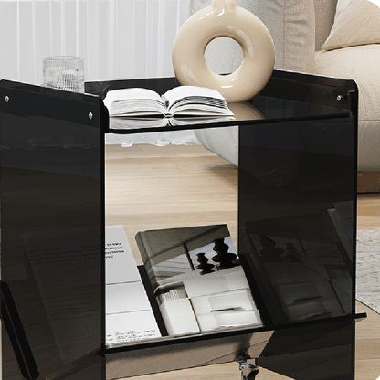 Contemporary Industrial Rectangular Acrylic Movable End Table 2-Tier For Living Room