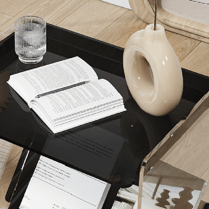 Contemporary Industrial Rectangular Acrylic Movable End Table 2-Tier For Living Room