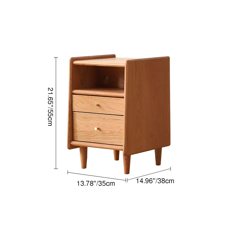Modern Minimalist Rectangular Cherry Wood Beech Wood Solid Wood Plywood Space-Saving Nightstand 2-Drawer For Bedroom