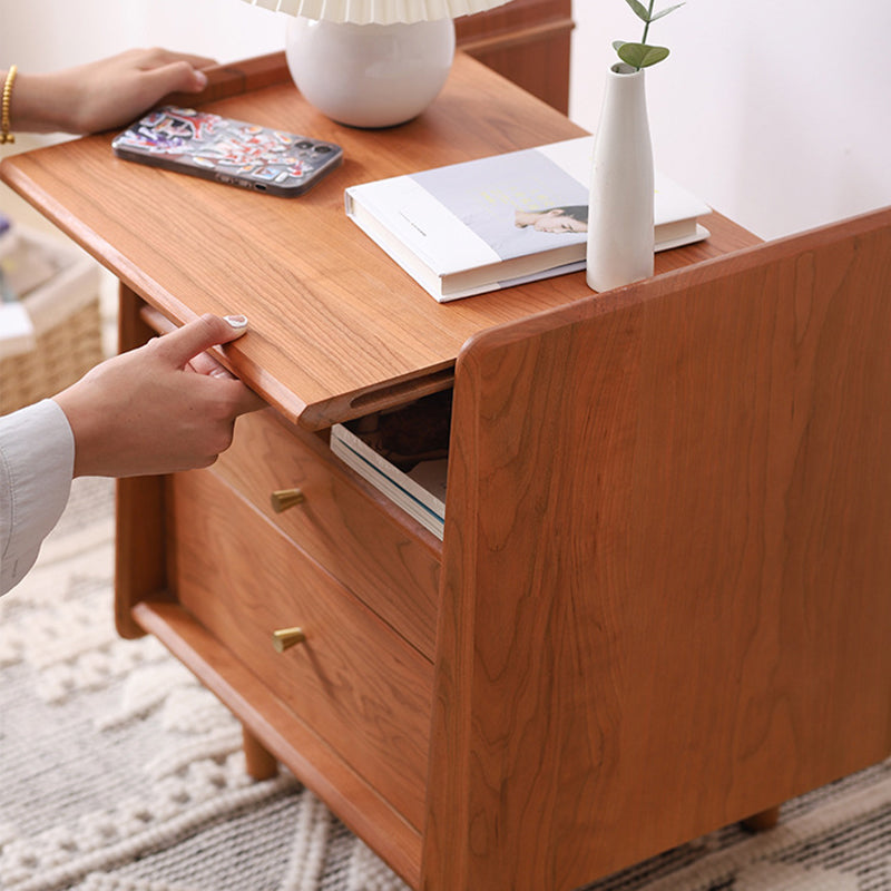 Modern Minimalist Rectangular Cherry Wood Beech Wood Solid Wood Plywood Space-Saving Nightstand 2-Drawer For Bedroom