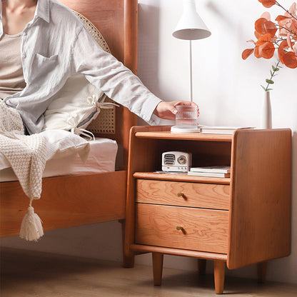 Modern Minimalist Rectangular Cherry Wood Beech Wood Solid Wood Plywood Space-Saving Nightstand 2-Drawer For Bedroom
