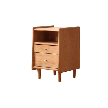 Modern Minimalist Rectangular Cherry Wood Beech Wood Solid Wood Plywood Space-Saving Nightstand 2-Drawer For Bedroom