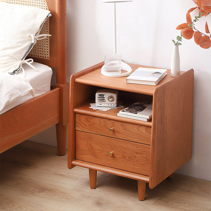 Modern Minimalist Rectangular Cherry Wood Beech Wood Solid Wood Plywood Space-Saving Nightstand 2-Drawer For Bedroom