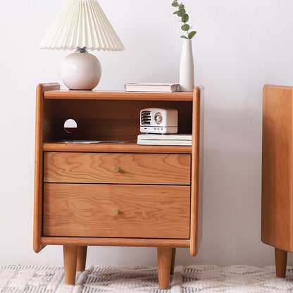 Modern Minimalist Rectangular Cherry Wood Beech Wood Solid Wood Plywood Space-Saving Nightstand 2-Drawer For Bedroom