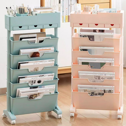 Modern Simplicity Trapezoid PP Plastic Movable Large Capacity Bookshelf 6-Storage Bin For Home Office