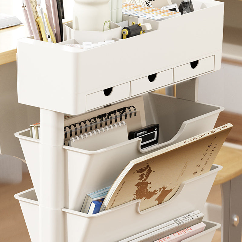 Modern Simplicity Trapezoid PP Plastic Movable Large Capacity Bookshelf 6-Storage Bin For Home Office