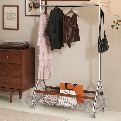 Traditional French Movable Carbon Steel Rubberwood Rectangular Hall Tree 1-Storage Basket For Bedroom