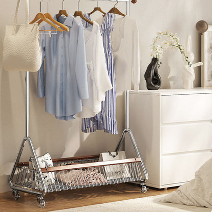 Traditional French Movable Carbon Steel Rubberwood Rectangular Hall Tree 1-Storage Basket For Bedroom