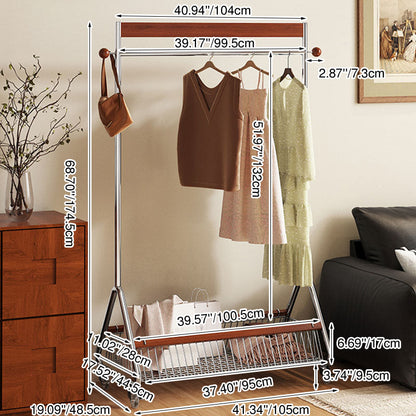 Traditional French Movable Carbon Steel Rubberwood Rectangular Hall Tree 1-Storage Basket For Bedroom