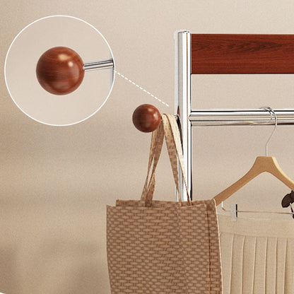 Traditional French Movable Carbon Steel Rubberwood Rectangular Hall Tree 1-Storage Basket For Bedroom