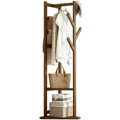 Traditional Japanese Tri-Branch Solid Bamboo Floor-Standing Hall Tree 2-Tier For Entryway & Hallway