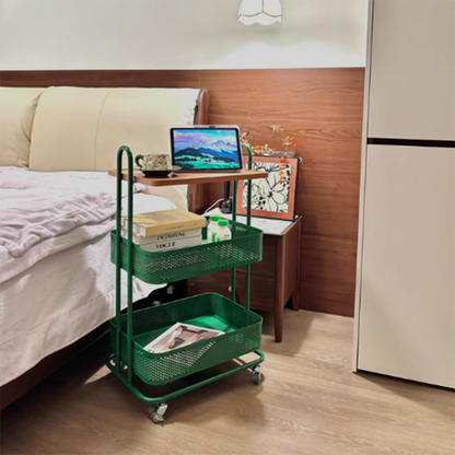 Contemporary Industrial Rectangular Iron PVC Panel Movable Storage Shelf 3-Tier For Living Room & Bedroom