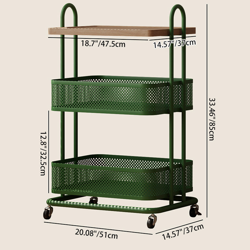 Contemporary Industrial Rectangular Iron PVC Panel Movable Storage Shelf 3-Tier For Living Room & Bedroom