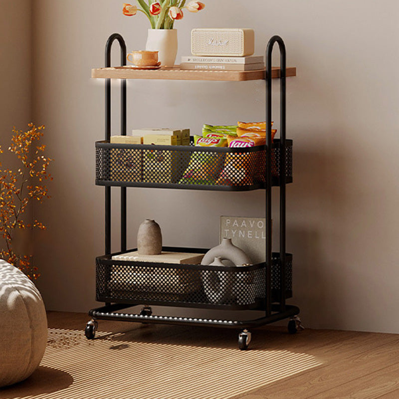 Contemporary Industrial Rectangular Iron PVC Panel Movable Storage Shelf 3-Tier For Living Room & Bedroom
