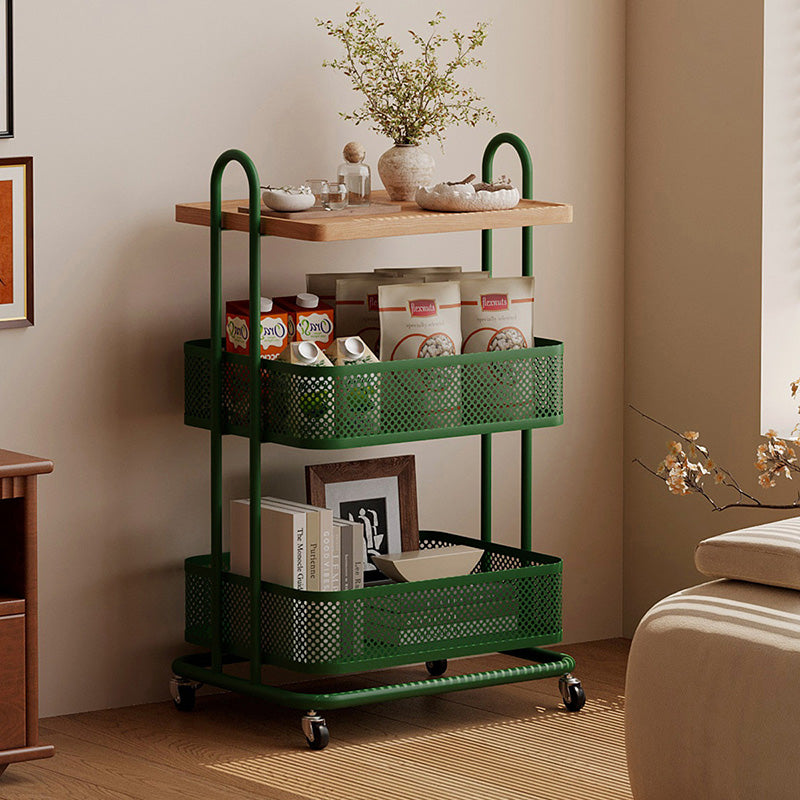 Contemporary Industrial Rectangular Iron PVC Panel Movable Storage Shelf 3-Tier For Living Room & Bedroom