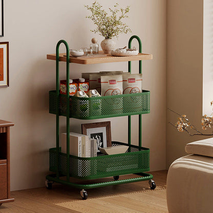 Contemporary Industrial Rectangular Iron PVC Panel Movable Storage Shelf 3-Tier For Living Room & Bedroom